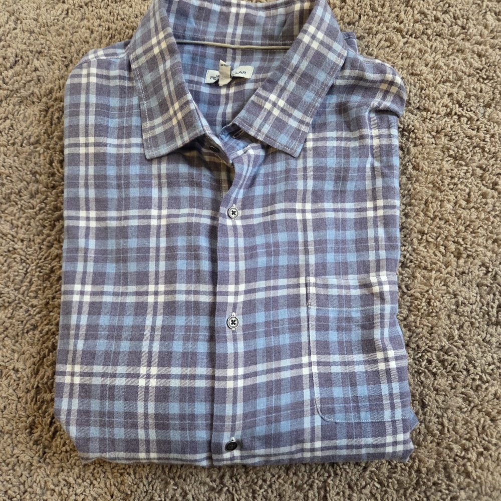 Peter Millar Purple Blue Plaid Men's Dress  Shirt Cotton 2xl Size Xxl
